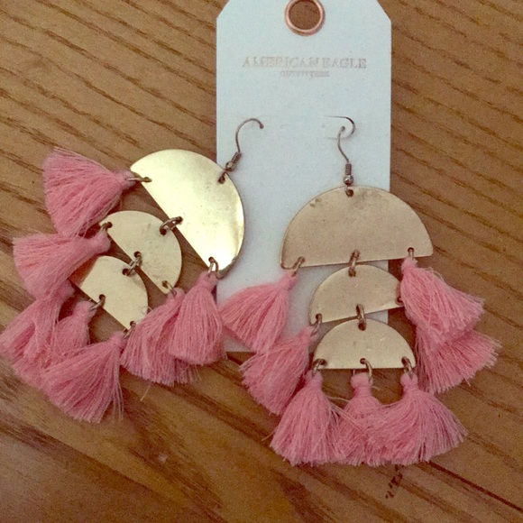 American Eagle Outfitters Jewelry - Pink and gold tassel earrings